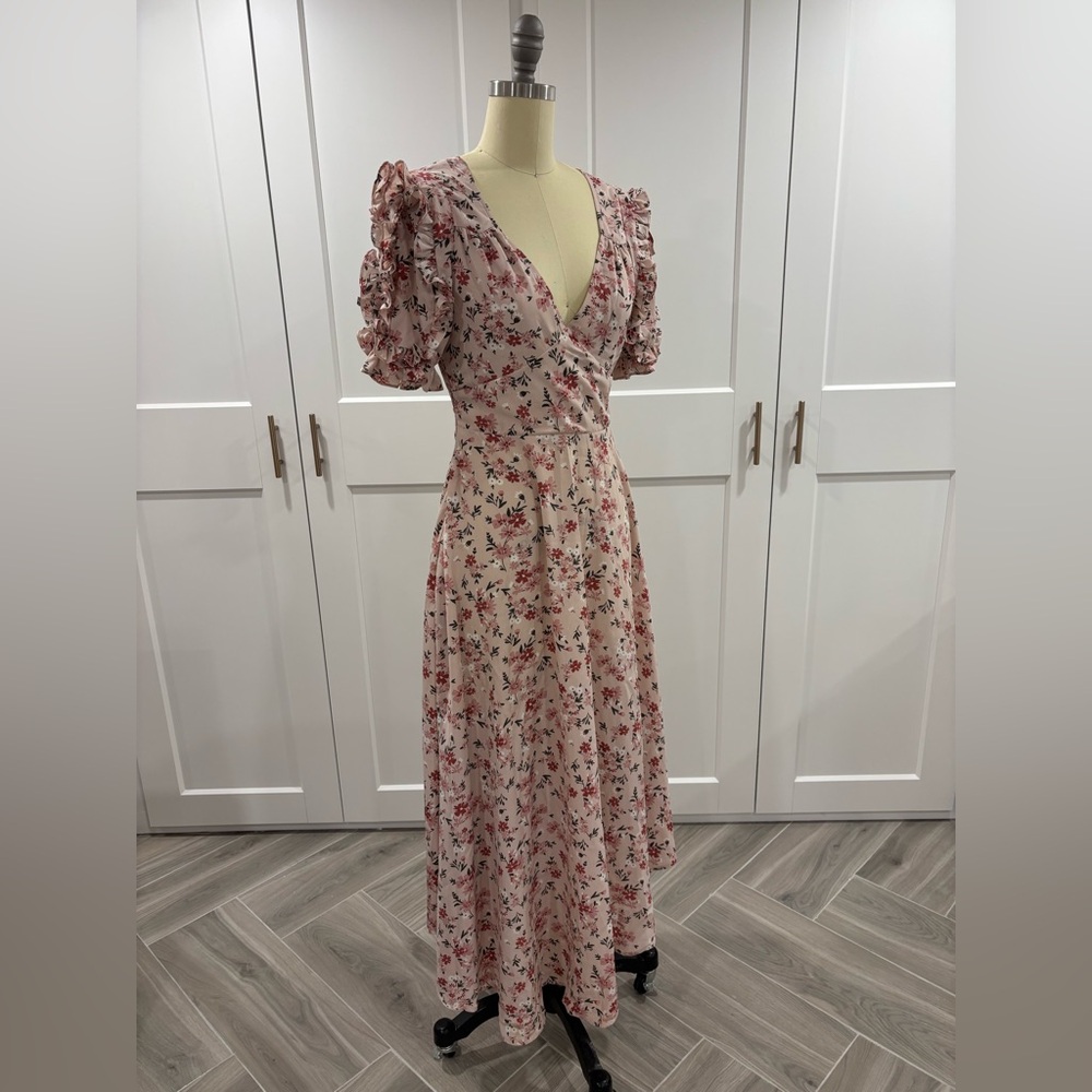Lait Collection floral puff short sleeve maxi long dress
